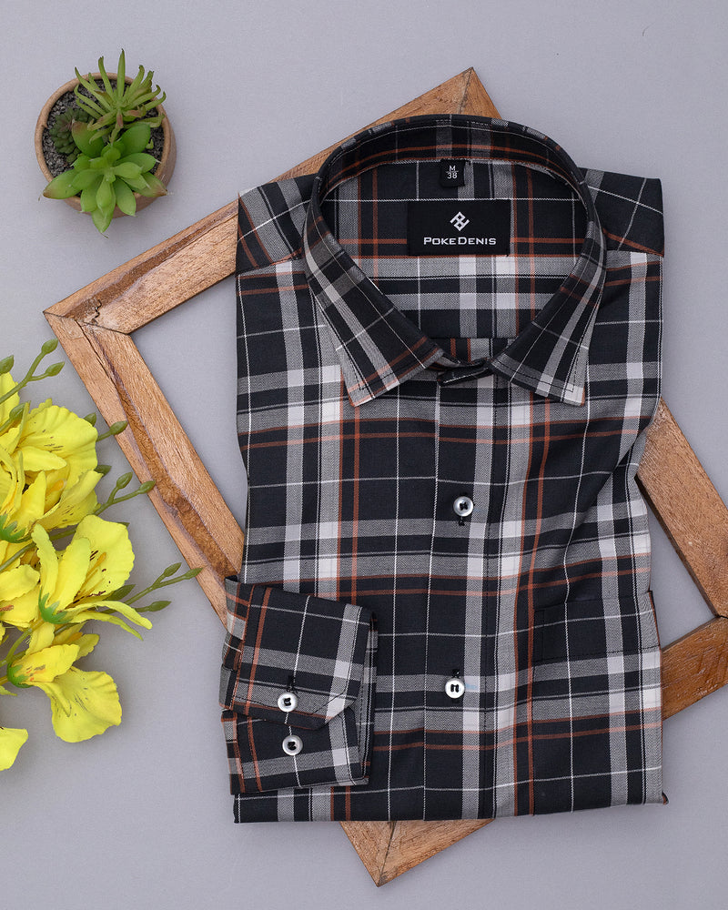 BLACK WITH  WHITE PLAID CHECKTH  PREMIUM COTTON SHIRT