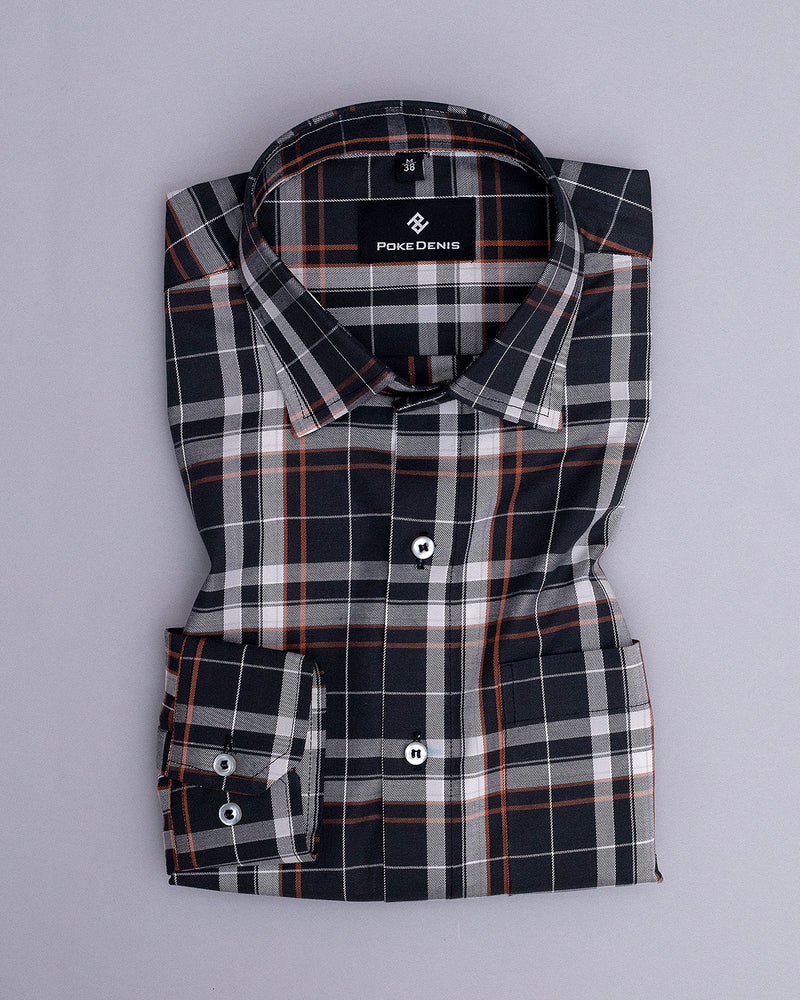 BLACK WITH  WHITE PLAID CHECKTH  PREMIUM COTTON SHIRT