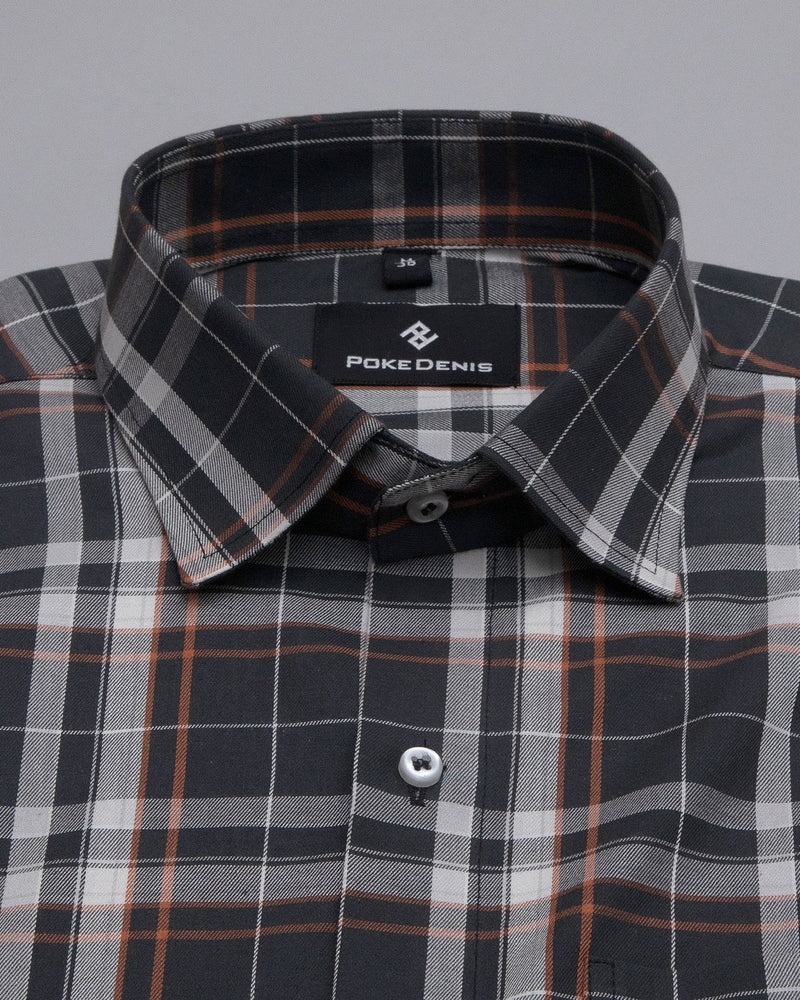 BLACK WITH  WHITE PLAID CHECKTH  PREMIUM COTTON SHIRT