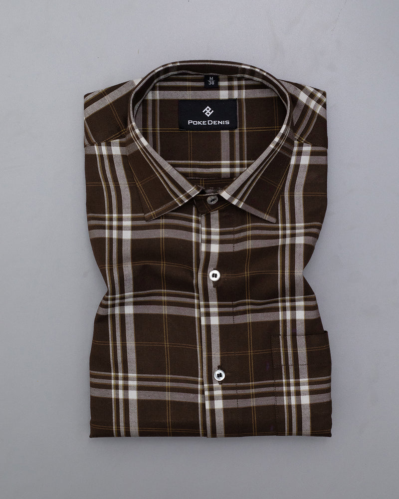 DARK BROWN AND WHITE PLAID PREMIUM TWLL COTTON SHIRT