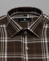 DARK BROWN AND WHITE PLAID PREMIUM TWLL COTTON SHIRT