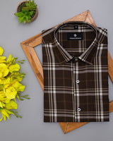 DARK BROWN AND WHITE PLAID PREMIUM TWLL COTTON SHIRT