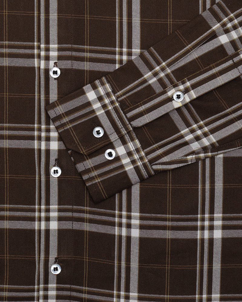 DARK BROWN AND WHITE PLAID PREMIUM TWLL COTTON SHIRT