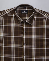 DARK BROWN AND WHITE PLAID PREMIUM TWLL COTTON SHIRT