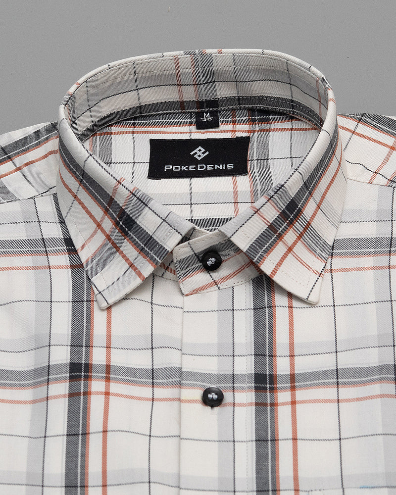 BRIGHT WHITE  WITH BLACK PLAID ROYAL OXFORD COTTON SHIRT