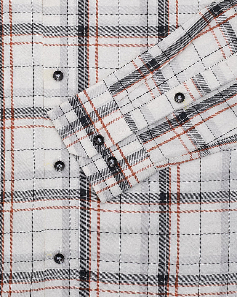 BRIGHT WHITE  WITH BLACK PLAID ROYAL OXFORD COTTON SHIRT