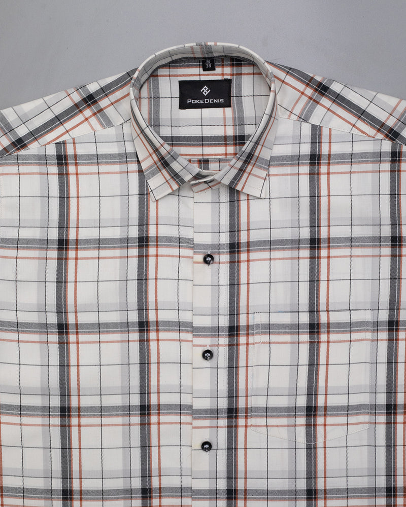 BRIGHT WHITE  WITH BLACK PLAID ROYAL OXFORD COTTON SHIRT